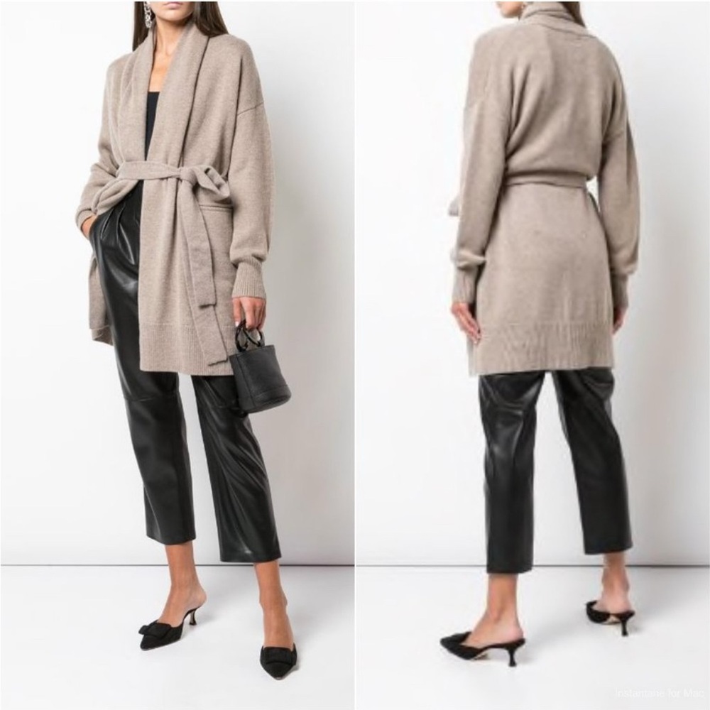 CO COLLECTION GOOP Quiet Luxury Wool & Cashmere Beige Wrap Cardigan Sweater